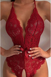 Kadın Bacak Arası Açık Dantel Tül Babydoll - Çapraz Askı Detaylı Şık Gecelik - Tek Parça İç Çamaşırı Bodysuit